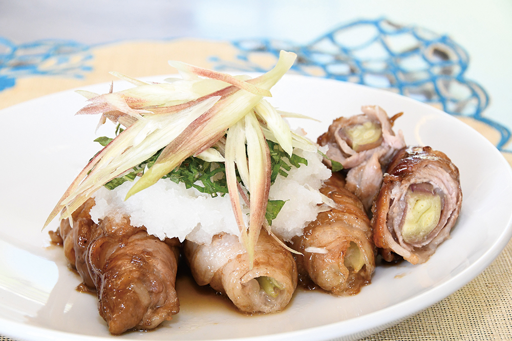 みょうがの肉巻き　大根おろし添え